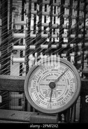 Jauge de comptage du coton - Thomas Holt Ltd Rochdale, Lancashire, Angleterre, Royaume-Uni, Banque D'Images