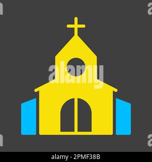 Église avec glyphe isolé sur fond sombre icône. Illustration vectorielle, éléments romantiques. Autocollant, patch, badge, carte de mariage, Valentin Illustration de Vecteur