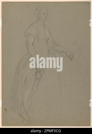 Dessin, Etude de la femme debout pour 'la Cour républicaine' (Lady Washington's Reception Day), 1860; Daniel Huntington (américain, 1816–1906); États-Unis; Graphite, craie blanche sur papier vélin gris; 37,5 x 26,9 cm (14 3/4 x 10 9/16 po.); Béquest d'Erskine Hewitt; 1942-50-193 Banque D'Images
