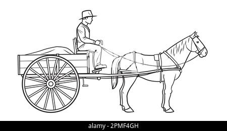 Classique chariot à cheval simple avec pilote - illustration de stock vectoriel Illustration de Vecteur