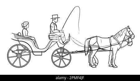 Classique cheval tiré chariot cabriolet - illustration de stock de vecteur. Illustration de Vecteur