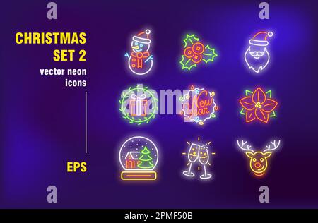 Décoration de Noël ensemble d'affiches fluo Illustration de Vecteur