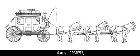 Chariot Stagecoach avec six chevaux et pilote - illustration du stock vectoriel. Illustration de Vecteur