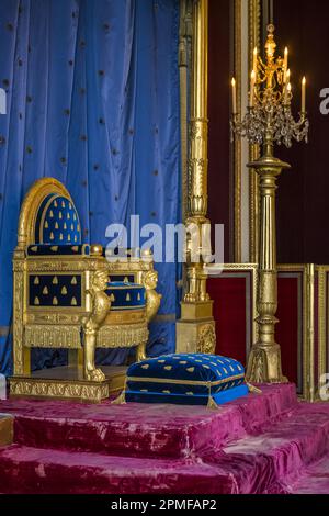 France, Seine-et-Marne, Fontainebleau, château de Fontainebleau classé au patrimoine mondial de l'UNESCO, salle du trône, ancienne chambre du roi d'Henri III à Louis XVI, elle fut transformée en salon de l'empereur par Napoléon I en 1804, puis en salle du trône en 1808 Banque D'Images