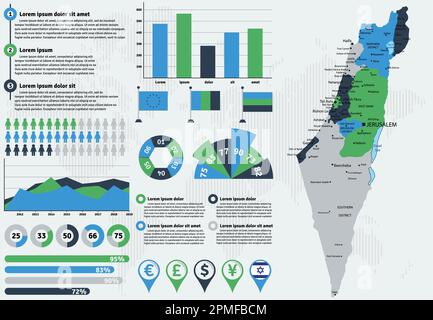 Carte Israël détaillée avec éléments graphiques. Illustration vectorielle. Illustration de Vecteur