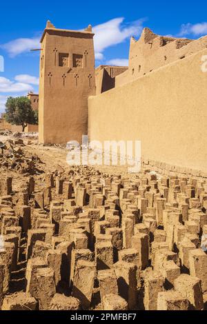 Maroc, Zagora, Ksar Tissergate, village fortifié, l'un des plus conservés de ksours dans le sud du Maroc, briques adobe Banque D'Images