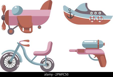 Jouets et jouets pour enfants, bateau et hélicoptère Illustration de Vecteur