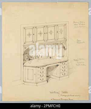 Dessin, conception pour le bureau d'écriture intégré à Alcove; conçu par A.N. Davenport Co.; stylo et encre noire sur papier crème fin; 24,1 x 21,3 cm (9 1/2 x 8 3/8 po) Banque D'Images