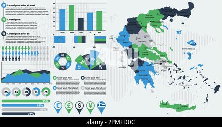 Carte détaillée de la Grèce avec éléments graphiques. Illustration vectorielle. Illustration de Vecteur