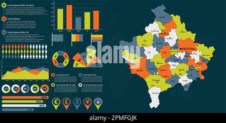 Carte détaillée du Kosovo avec éléments graphiques. Illustration vectorielle. Illustration de Vecteur