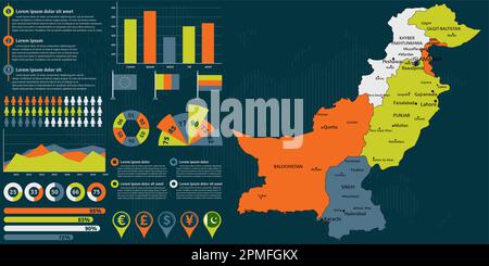 Carte détaillée du Pakistan avec éléments graphiques. Illustration vectorielle. Illustration de Vecteur