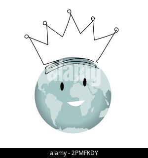 Happy Earth globe World personnage de dessin animé portant une couronne. Vecteur d'élément de conception Happy Earth Day Illustration de Vecteur