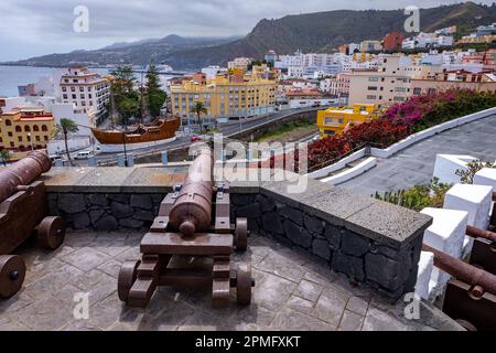 Architecture traditionnelle à Santa Cruz - capitale de l'île la Palma, îles Canaries, Espagne. Banque D'Images