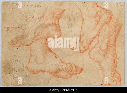Dessin, quatre études d'un pied; Italie; crayon rouge sur papier Banque D'Images