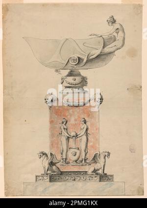 Dessin, dessin pour un piédestal et un bol, destiné à l'exécution en Marbles blancs et roses pour Marie Antoinette à St. Nuage; Inconnu; client: Marie-Antoinette, Reine de France (français, 1755 - 1793); France; stylo et encre chinoise, pinceau et aquarelle grise et rose, encre noire sur papier; 41,1 × 29,8 cm (16 3/16 × 11 3/4 po); 1896-14-1 Banque D'Images