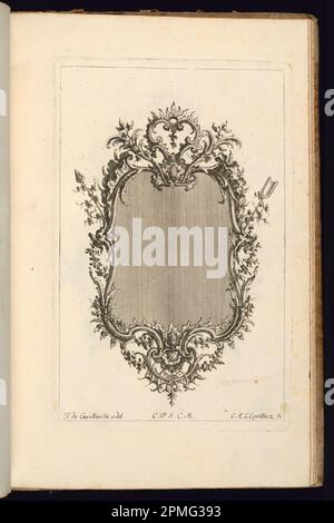 Impression liée, cadre avec Rocaille Cartouche; conçu par François de Cuvilliés The Elder (belge, active Allemagne, 1695 - 1768); Imprimeur: Carl Albert von Lespilliez (allemand, 1723 - 1796); Allemagne; gravure et gravure sur papier; 27 × 17,4 cm (10 5/8 × 6 7/8 po.) Banque D'Images