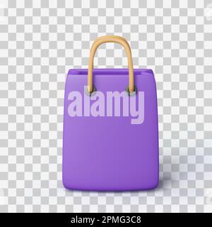 Sac à provisions violet 3D. Vue avant du sac-cadeau réaliste avec dessin animé. Ilustraation de vecteur isolé Illustration de Vecteur