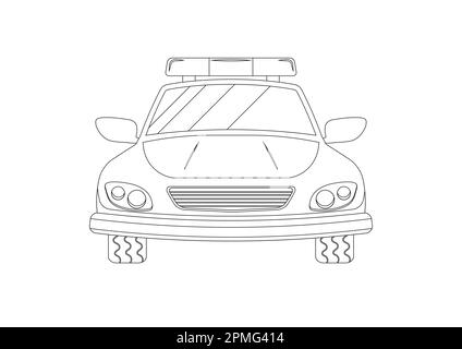 Voiture de police Clipart noir et blanc. Page de coloriage de voiture de police Illustration de Vecteur