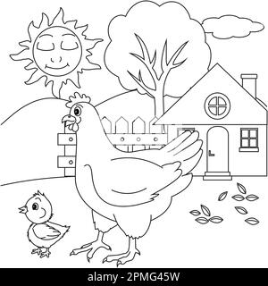 Poulet avec poulet bébé poulet Cartoon Illustration de Vecteur