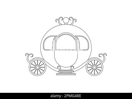 Chariot de princesse noir et blanc Vector Clipart. Page de coloriage du chariot de princesse Illustration de Vecteur