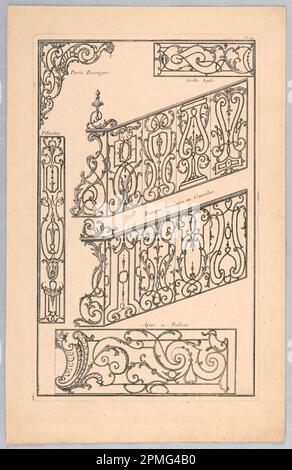 Imprimé, planche 94 de divers dessins de balcons à plusieurs usages (variété de dessins de balcon); conçu par Claude René Gabriel Poulleau (français, n.1749); gravé par Jacques Chéreau (français, 1688–1776); gravure sur papier Banque D'Images