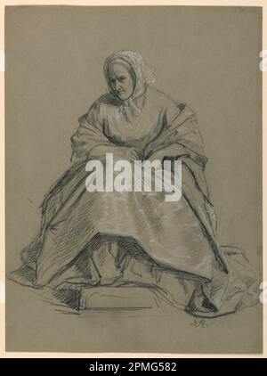 Dessin, étude d'une femme assise pour « la Cour républicaine » (Lady Washington's Reception Day), 1860 ; Daniel Huntington (américain, 1816–1906) ; États-Unis ; Graphite, craie blanche sur papier vélin gris; 36,2 x 26,9 cm (14 1/4 x 10 9/16 po.); Béquest d'Erskine Hewitt; 1942-50-188 Banque D'Images