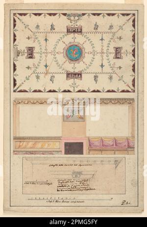 Dessin, dessin pour le salon avec d'autres suggestions; conçu par Gaspare Salvi (italien, 1786 - 1849); Italie; graphite, pinceau et aquarelle, or sur papier Banque D'Images