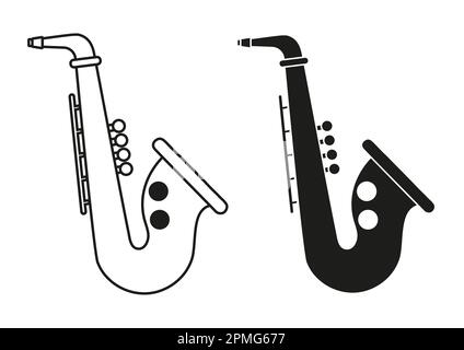 Symbole Saxophone noir et blanc à motif vectoriel plat Illustration de Vecteur