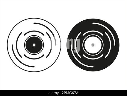 Icône d'enregistrement phonographe noir et blanc Flat Design Vector Illustration de Vecteur