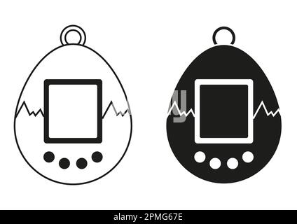 Noir et blanc Tamagotchi Icon Flat Design Vector Illustration de Vecteur