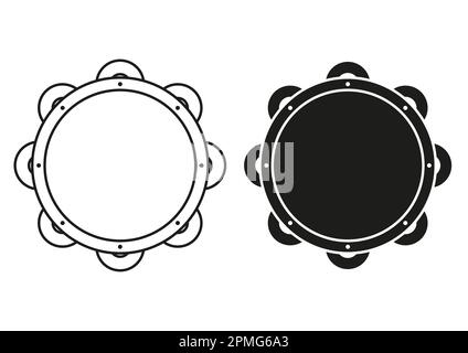 Noir et blanc Tambourine Icon Flat Design Vector Illustration de Vecteur