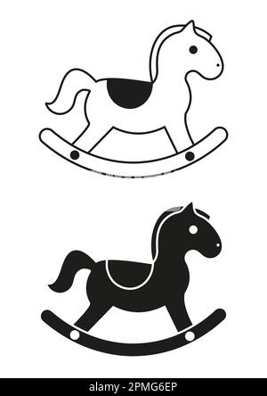 Noir et blanc Toy Horse icône Flat Design Vector Illustration de Vecteur