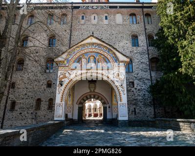 Monastère de Rila, (Sveti Ivan Rilski), montagnes de Rila, République de Bulgarie. Banque D'Images