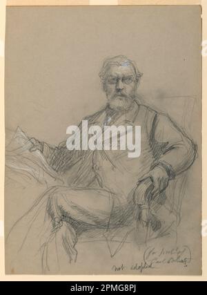 Dessin, Carl Schurz assis, lecture d'un journal; Daniel Huntington (américain, 1816–1906); Siège : Carl Schurz; États-Unis; graphite, craie blanche sur papier vélin gris; 34,7 x 25,3 cm (13 11/16 x 9 15/16 po.); Béquest d'Erskine Hewitt; 1938-57-1047 Banque D'Images