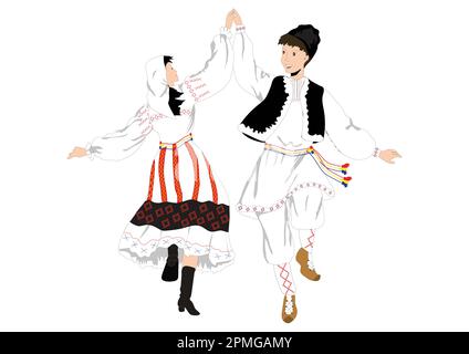 Un homme et une femme dansent des danses traditionnelles. Danse populaire, danse traditionnelle Illustration de Vecteur