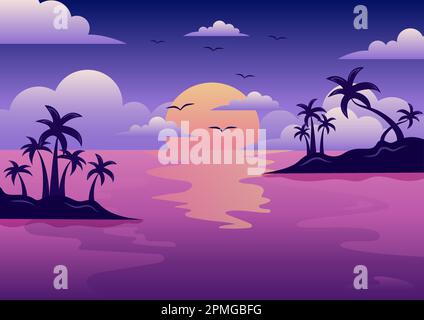 Magnifique coucher de soleil paysage illustration vectorielle Illustration de Vecteur