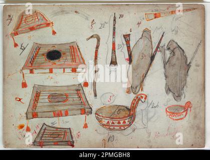 Dessin, instruments de musique, pour Snow Maiden; conçu par Boris Anisfeld (russe, actif aux Etats-Unis, 1879–1973); client: Metropolitan Opera; Etats-Unis; pinceau et aquarelle à bord Banque D'Images