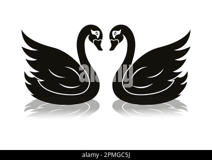 Black Swan Clipart Vector Flat Design isolé sur fond blanc. Icône deux cygnes noirs Illustration de Vecteur