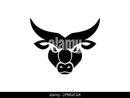 Logo Bull Head logo Flat Design Noir et blanc Illustration de Vecteur