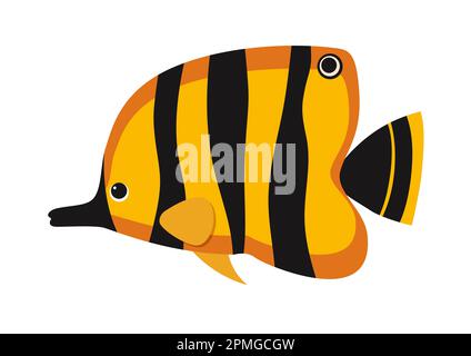 Dessin animé poisson orange et noir de style plat. Illustration vectorielle de poissons d'aquarium isolés sur fond blanc Illustration de Vecteur