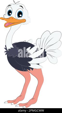 Caricature Ostrich isolée sur fond blanc Illustration de Vecteur