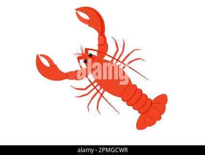 Homard de dessin animé de style plat. Illustration vectorielle du homard isolé sur fond blanc Illustration de Vecteur