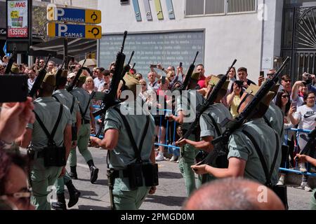 Málaga, Espagne. 6th avril 2023. Procession des légionnaires du Christ de Mena ou du Christ des bons morts. Banque D'Images
