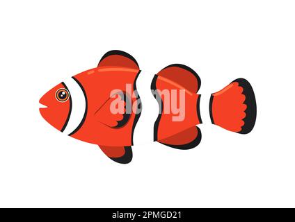 Dessin animé orange poisson de style plat. Illustration vectorielle de poissons de mer isolés sur fond blanc Illustration de Vecteur