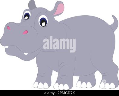 Dessin animé Hippopotamus isolé sur fond blanc Illustration de Vecteur