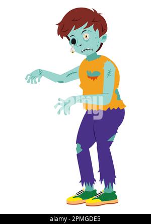 Illustration d'un dessin animé zombie avec un œil sur l'autre. Zombie effrayant isolé sur fond blanc Illustration de Vecteur