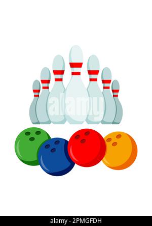 Bowling coloré Clipart Vector Flat Design isolé sur fond blanc Illustration de Vecteur