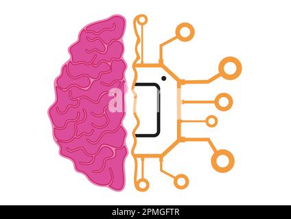 Semi-cerveau semi-processeur puce intelligence artificielle isolée sur fond blanc Illustration de Vecteur