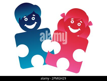 Logo enfants. Pièces de puzzle pour enfants isolées sur fond blanc Illustration de Vecteur