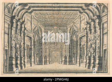 Dessin, scène Design: Intérieur de Palace Halls; Italie; stylo et bistre, brosse et sépia laver sur papier Banque D'Images